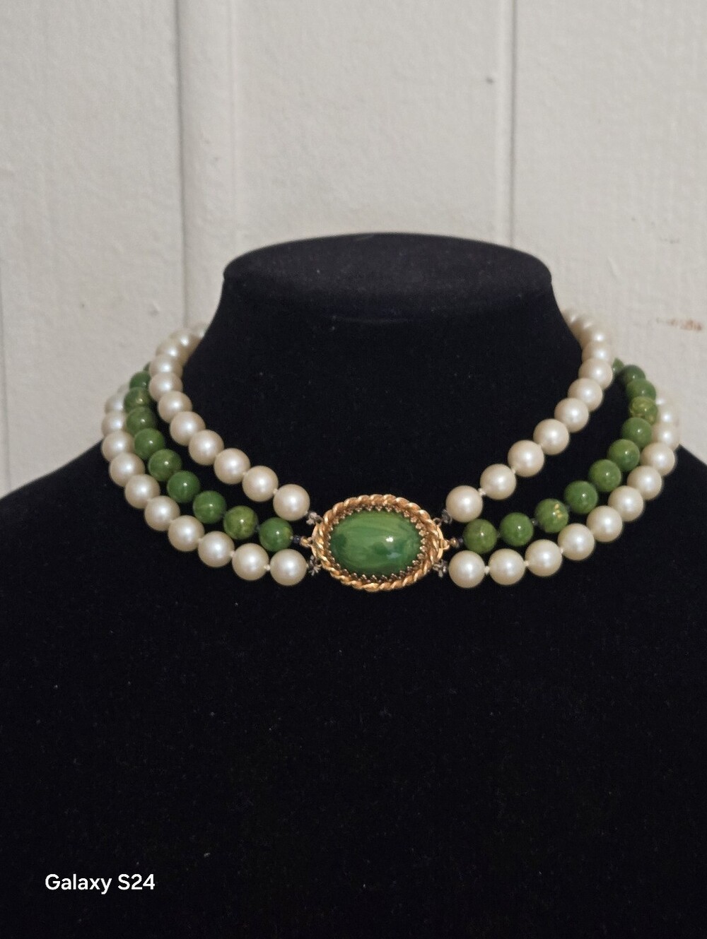 Vintage Triple Strand Faux Pearl Necklace Choker 14" Gold Clasp